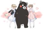  2girls aliasing animal bear blue_eyes blush brown_hair gray_hair green_eyes hakuisei_renai_shoukogun heart kumamon naruse_chisato nurse ponytail sawai_kaori signed uniform yamanouchi_yasuko 