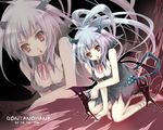  bare_shoulders breasts brown_eyes cleavage kneeling large_breasts original silver_hair solo ta_kaana wallpaper white_hair 