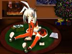  animal_ears bunny_ears christmas christmas_stocking christmas_tree copyright_request elbow_gloves fire fireplace gift gloves kawata_hisashi long_sleeves midriff petite red_eyes sitting_on_floor snowing solo thighhighs twintails wallpaper 