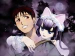  1girl animal_ears artist_request cat_ears fangs hazuki_(tsukuyomi) long_sleeves morioka_kouhei tsukuyomi_moonphase wallpaper watermark 