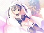  bare_shoulders black_legwear blush bow brown_eyes brown_hair choker detached_sleeves duplicate garters hairband headdress kawata_hisashi lingerie lowleg lowleg_panties maid midriff navel original panties sitting solo thighhighs twintails underwear wallpaper white_panties 