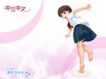  barefoot character_name feet kibina_high_school_uniform kimi_kiss looking_back midriff_peek official_art open_mouth satonaka_narumi school_uniform serafuku skirt smile soles solo takayama_kisai toes wallpaper 