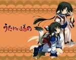  ainu_clothes animal_ears artist_request aruruw dog_ears eruruw long_sleeves multiple_girls tail utawareru_mono wallpaper 