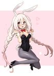  :d animal_ears anne_happy bare_shoulders black_legwear blonde_hair blush bow bowtie braid breasts bunny_ears bunny_girl bunny_tail bunnysuit cleavage clenched_hands detached_collar drill_hair drop_shadow fake_animal_ears full_body glasses gradient_hair heart high_heels katahira_masashi kumegawa_botan large_breasts leotard long_hair looking_at_viewer multicolored_hair open_mouth pantyhose pink_eyes pink_hair side-tie_leotard simple_background smile solo tail twin_braids twintails two-tone_hair very_long_hair wrist_cuffs 