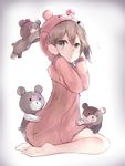  barefoot bear_hood brown_eyes girls_und_panzer neku_(neku_draw) shimada_arisu sitting solo stuffed_animal stuffed_toy teddy_bear wariza 