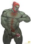  1boy abs body_hair bulge cum erection ganondorf looking_at_viewer male_focus muscle naughty_face nude pecs penis solo tagme tattoo the_legend_of_zelda 