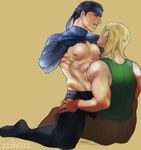  abs blush kazuhira_miller licking metal_gear_solid multiple_boys muscle nipples pecs solid_snake straddling undressing wince yaoi 