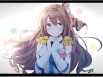  brown_eyes brown_hair crystal_night_party epaulettes gloves hands_clasped heart highres idol idolmaster idolmaster_cinderella_girls kazenoko letterboxed long_hair md5_mismatch one_side_up own_hands_together shimamura_uzuki solo star white_gloves 