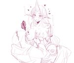  1girl blush breast_feeding breast_grab breast_squeeze breasts grabbing horn large_breasts league_of_legends long_hair monochrome otani_(kota12ro08) pointy_ears soraka translation_request very_long_hair 