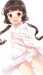  @_@ amayadori_machi black_hair brown_eyes embarrassed highres kumamiko long_hair nenosame open_mouth panties solo underwear white_panties 