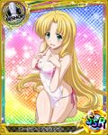  ahoge artist_request asia_argento bikini bishop_(chess) blonde_hair breasts card_(medium) character_name chess_piece cleavage covered_nipples green_eyes high_school_dxd long_hair medium_breasts official_art pink_swimsuit see-through shiny shiny_skin side-tie_bikini solo swimsuit tears towel trading_card very_long_hair 