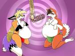  2boy 2hypno abstract_background anthro barefoot blonde_hair blush brown_eyes brown_hair bulge clothing doughnut eating food green_eyes hair inflation invalid_tag male malesub mind_control mobile_size ring_eyes short_hair simple_background spiral_background stuffing 