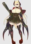  black_legwear blonde_hair breasts cyclops high_heels horns large_breasts long_hair looking_at_viewer monster_girl one-eyed original orion_(orionproject) red_eyes solo thighhighs zettai_ryouiki 