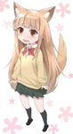  animal_ears brown_eyes brown_hair dog_ears dog_tail drooling highres long_hair miyano_(tanakeda) saliva school_uniform skirt solo tail tanaka-kun_wa_itsumo_kedaruge xuan_chu 