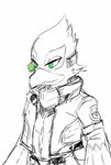  2016 anthro avian bird clothing falco_lombardi green_eyes hi_res jacket male nintendo scarf simple_background smile solo star_fox video_games white_background 梨月みの 