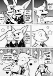  anthro black_and_white canine comic dialogue digital_media_(artwork) disney doraemonbasil english_text female finnick fox hi_res hostage judy_hopps kissing lagomorph long_ears male mammal monochrome nick_wilde rabbit simple_background star text zootopia 