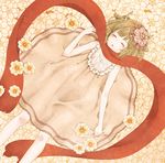  album_cover animal_ears antlers blush brown_hair closed_eyes cover deer_ears dress flower from_above hair_ornament kano_(singer) lying mizutamako on_back open_mouth original scarf short_hair sleeping sleeveless sleeveless_dress solo 