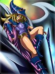  1girl blonde_hair blue-eyes_white_dragon blue_boots blush boots breasts dark_magician_girl dragon duel_monster female green_eyes hat large_breasts long_hair looking_at_viewer magical_girl nipples shiny_skin skirt smile solo wizard_hat yu-gi-oh! 