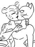  anthro breasts cat catwoman cheetah cheetah_(character) dc_comics duo feline female female/female kissing line_art mammal nude selina_kyle_(character) surprise unknown_artist 