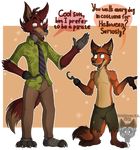  animatronic anthro balakirevava canine claws clothing dialogue disney duo english_text eye_patch eyewear fangs five_nights_at_freddy&#039;s fox foxy_(fnaf) fur green_eyes green_fur group hook machine mammal nick_wilde pirate red_fur robot snout suit text video_games yellow_eyes zootopia 