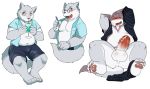  2018 4_toes 5_fingers anthro balls beo0777 blush bottomless breath canine clothed clothing drinking erection eyewear front_view fur glasses grey_fur holding_object humanoid_penis male mammal multiple_images navel open_mouth open_shirt orange_eyes pawpads pen penis sheeporwolf shorts simple_background sitting slightly_chubby solo standing straw sweat sweatdrop throbbing toes underwear underwear_around_one_leg white_background white_fur wine_glass wolf wristwatch 