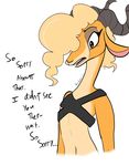  2016 antelope anthro antlers blonde_hair brown_eyes clothed clothing dialogue disney english_text female gazelle gazelle_(zootopia) hair horn kl0ndike mammal open_mouth skimpy solo text zistopia zootopia 