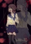  artist_request black_legwear blood bloodshot_eyes breasts brown_eyes brown_hair bruise corpse_party curly_hair drooling hair_ornament hairclip hanged hanging long_hair looking_at_viewer open_mouth saliva school_uniform shinohara_seiko solo spoilers tears thighhighs tongue tongue_out 