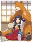  1girl 92kuni92 amayadori_machi bear feet japanese_clothes kumamiko natsu_(kumamiko) no_shoes sitting socks 