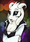  2016 abstract_background anthro asriel_dreemurr black_sclera blush boss_monster breasts caprine clothed clothing crossgender cute digital_media_(artwork) female fur goat horn long_ears looking_at_viewer mammal miss.chievous portrait robe shy simple_background slit_pupils solo teeth undertale video_games white_fur 