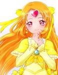  choker cure_muse_(yellow) earrings heart jewelry kagami_chihiro long_hair magical_girl orange_hair pink_eyes precure shirabe_ako smile solo suite_precure yellow_choker 