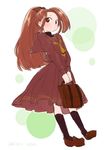  1girl blush brown_eyes brown_hair long_hair ponytail school_uniform shoes skirt socks suzu_fujibayashi tales_of_(series) tales_of_phantasia 