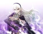  armor commentary_request female_my_unit_(fire_emblem_if) fire_emblem fire_emblem_if hair_between_eyes hairband long_hair mamkute momen_(6p6) my_unit_(fire_emblem_if) pointy_ears red_eyes silver_hair solo sword weapon 