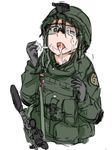  bad_id bad_pixiv_id cum cum_in_mouth dutchko facial gloves gun helmet load_bearing_vest military military_uniform original rifle short_hair soldier solo uniform weapon 