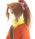  1girl brown_eyes brown_hair japanese_clothes long_hair ponytail ribbon scarf suzu_fujibayashi tales_of_(series) tales_of_phantasia 