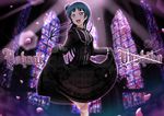  blue_hair blush gothic_lolita hair_bun highres kanato_(aquariumest) lolita_fashion long_hair love_live! love_live!_sunshine!! open_mouth purple_eyes skirt_hold smile solo tsushima_yoshiko 