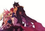  1boy 3girls animal_ears arc_system_works armor armored_dress bandage bare_shoulders black_hair blazblue blazblue:_chronophantasma blonde_hair candy cape capelet cat_ears eyes_closed glasses green_eyes hair_ornament hug hug_from_behind hyakuhachi_(over3) izayoi_(blazblue) kagura_mutsuki kokonoe labcoat lollipop long_hair miniskirt multiple_girls noel_vermillion pantyhose pink_hair ponytail red_eyes red_hair shiny shiny_clothes shiny_hair shiny_skin short_hair skirt sword thighhighs tsubaki_yayoi weapon yellow_eyes 