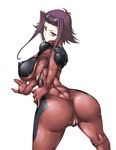  1girl annoyed ass biker_clothes bikesuit blush bodysuit breasts cameltoe erect_nipples from_behind frown hair_ornament hajime_shindo huge_ass izayoi_aki large_breasts leaning leaning_forward looking_at_viewer looking_back purple_eyes purple_hair shindou_hajime shiny shiny_clothes shiny_hair short_hair skin_tight solo yu-gi-oh! yuu-gi-ou_5d&#039;s yuu-gi-ou_5d's 