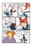  anthro canine clothing disney duo female fox gideon_grey judy_hopps kbs9201222 korean_text lagomorph male mammal nick_wilde police rabbit speech_bubble text translated uniform zootopia 