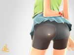  afks_(afukose) arms_behind_back ass bike_shorts camisole from_behind lower_body miniskirt original panties panty_peek polka_dot polka_dot_panties see-through shorts simple_background skirt solo underwear 