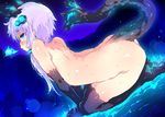  arched_back ass black_gloves black_legwear blue_eyes blue_fire blush breasts breathing_fire elbow_gloves evolve_(video_game) fire gloves glowing glowing_eyes hair_ornament horns long_hair looking_at_viewer nipples nude petenshi_(dr._vermilion) purple_hair short_hair_with_long_locks sidelocks small_breasts solo sweat tail tears thighhighs vocaloid voiceroid yuzuki_yukari 