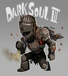  chibi commentary_request copyright_name dark_souls_iii full_armor grey_background hebereke_(vector518) one_knee solo soul_of_cinder souls_(from_software) 