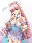 bad_id bad_twitter_id bangs bare_shoulders blue_bow blunt_bangs blush bow bow_bra bra breasts brown_eyes choker cleavage closed_mouth collarbone eyebrows eyebrows_visible_through_hair fate/grand_order fate_(series) garter_straps hair_ornament head_tilt lace lace-trimmed_panties lace_bra lingerie long_hair looking_at_viewer medb_(fate)_(all) medb_(fate/grand_order) medium_breasts navel panties pink_bra pink_hair pink_legwear pink_panties ribbon_choker shimo_(s_kaminaka) sidelocks smile solo translucent underwear undressing wrist_cuffs 