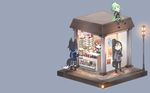  black_hair brown_hair building chibi fairy foxgirl ganesagi green_hair nanako_(ganesagi) original seifuku 