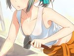  1girl breasts green_hair hammer kanden_suki kantai_collection sweat yuubari_(kantai_collection) 