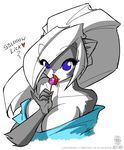  anthro big_breasts blue_eyes breasts chloe_sinclaire cleavage clothed clothing conditional_dnp english_text female fur grey_fur hair huge_breasts jollyjack lips long_hair looking_at_viewer mammal multicolored_fur open_mouth skunk smile solo text tongue two_tone_fur white_fur white_hair 
