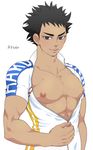  1boy abs looking_at_viewer muscle naughty_face nipples pecs smile solo undressing yowamushi_pedal 
