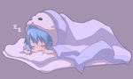  aoi_tori_(artist) aqua_hair blush hoodie loli original short_hair sleeping 