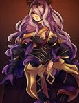  armor black_armor boots breasts camilla_(fire_emblem_if) cargorabbit cleavage fire_emblem fire_emblem_if gloves hair_over_one_eye large_breasts lips long_hair purple_eyes purple_hair sitting solo thigh_boots thighhighs very_long_hair 