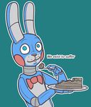  animatronic cake crisis-omega five_nights_at_freddy&#039;s five_nights_at_freddy&#039;s_2 food lagomorph machine mammal rabbit robot toy_bonnie_(fnaf) video_games 