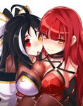  ahoge alicecrazy ara_han asura_(elsword) asymmetrical_docking bangs bare_shoulders black_hair blush bow breast_press breasts cleavage collar crimson_avenger_(elsword) detached_sleeves elbow_gloves elesis_(elsword) elsword gloves hair_bow hair_in_mouth heterochromia highres large_breasts long_hair looking_at_another looking_away multicolored_hair multiple_girls pantyhose red_eyes red_hair sweatdrop two-tone_hair white_hair yellow_eyes yuri 
